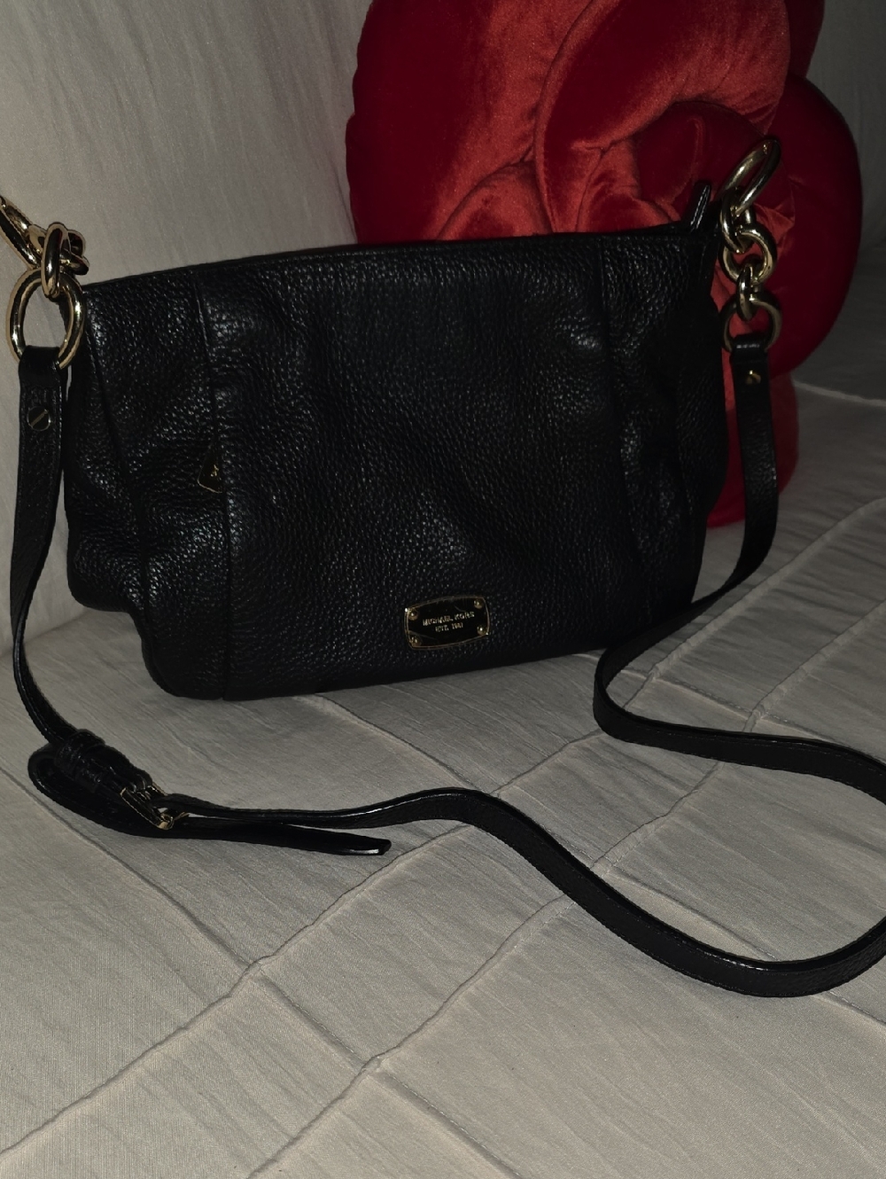 Michael Kors Black Pebbled Leather Crossbody with Gold Hardware